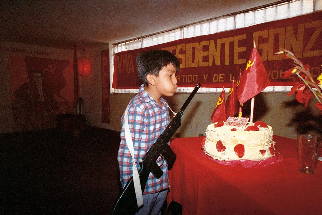 Combatant celebrating the birthday of Chairman Gonzalo, San Pedro, 1989