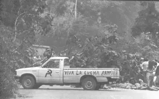 Grafitti on a pickup truck, 'LONG LIVE THE ARMED STRUGGLE'